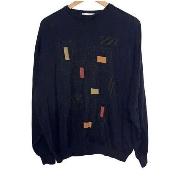 ST CROIX GRADUATED BOXES CREW NECK SWEATER, Geometric, XL, Black,squares,preppy - Picture 1 of 11